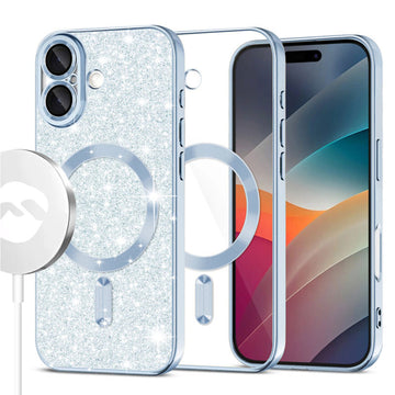 Husa MagSparks pentru iPhone 17, Glitter, Dual Layer, Lens Cover - Albastru deschis