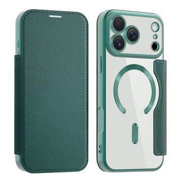 Husa MagFlip pentru iPhone 17 Pro Max, Magnet, RFID Protect, Piele, Chrome Edge - Verde