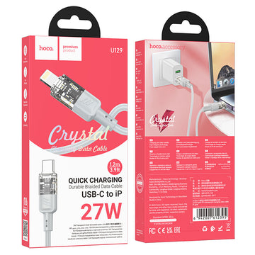Cablu Date si Incarcare Hoco U129, USB-C la Lightning, PD27W, QC3.0, Crystal, 1.2m - Gri