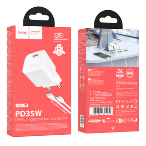 Incarcator Retea Hoco N66, 35W, 1x USB-C, PD/QC, FastCharge + Cablu USB-C, 1m - Alb
