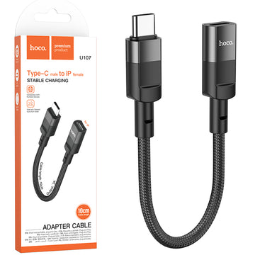 Cablu Date si Incarcare Hoco U107, USB-C la Lightning F, Braided, 10cm - Negru