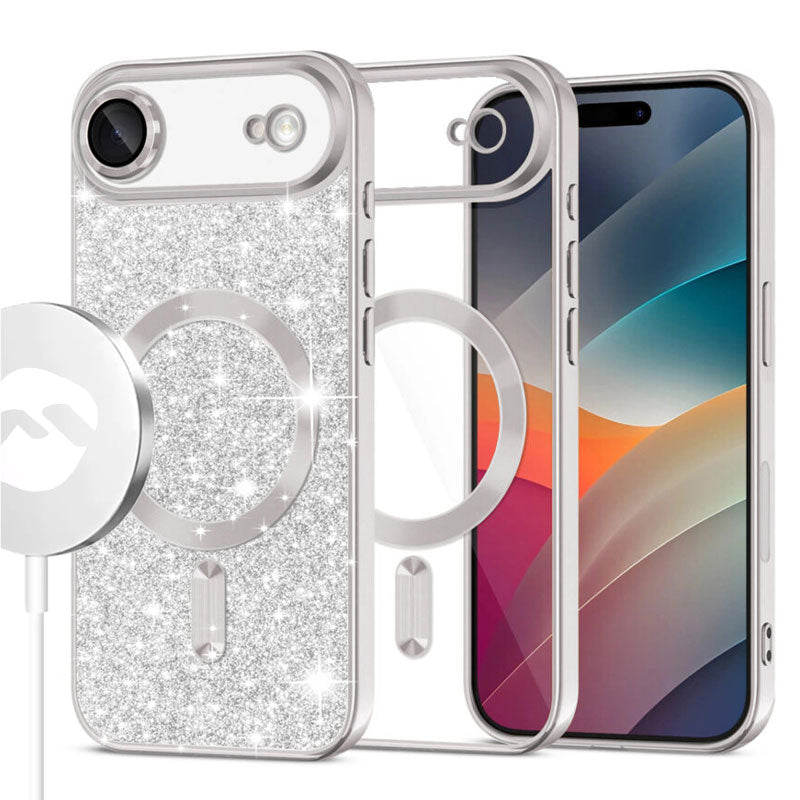 Husa MagSparks - iPhone 17 Air, Glitter, Dual Layer, Lens Cover, Sliver