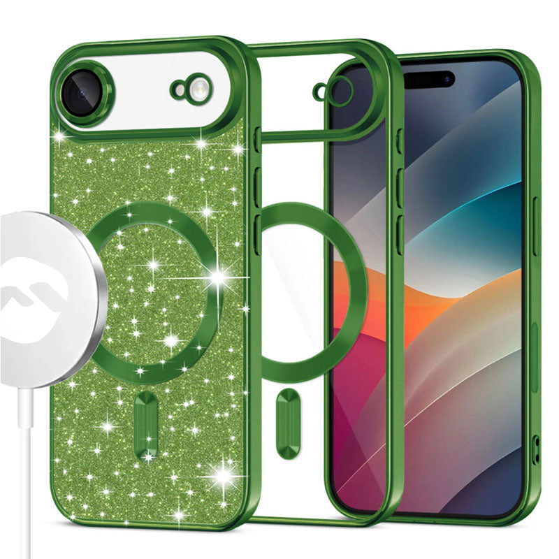 Husa MagSparks - iPhone 17 Air, Glitter, Dual Layer, Lens Cover, Deep Green