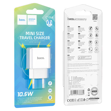 Incarcator Retea Hoco C106A, 10.5W, 5V, 2.1A, 1xUSB-A, QC 3.0 - Alb