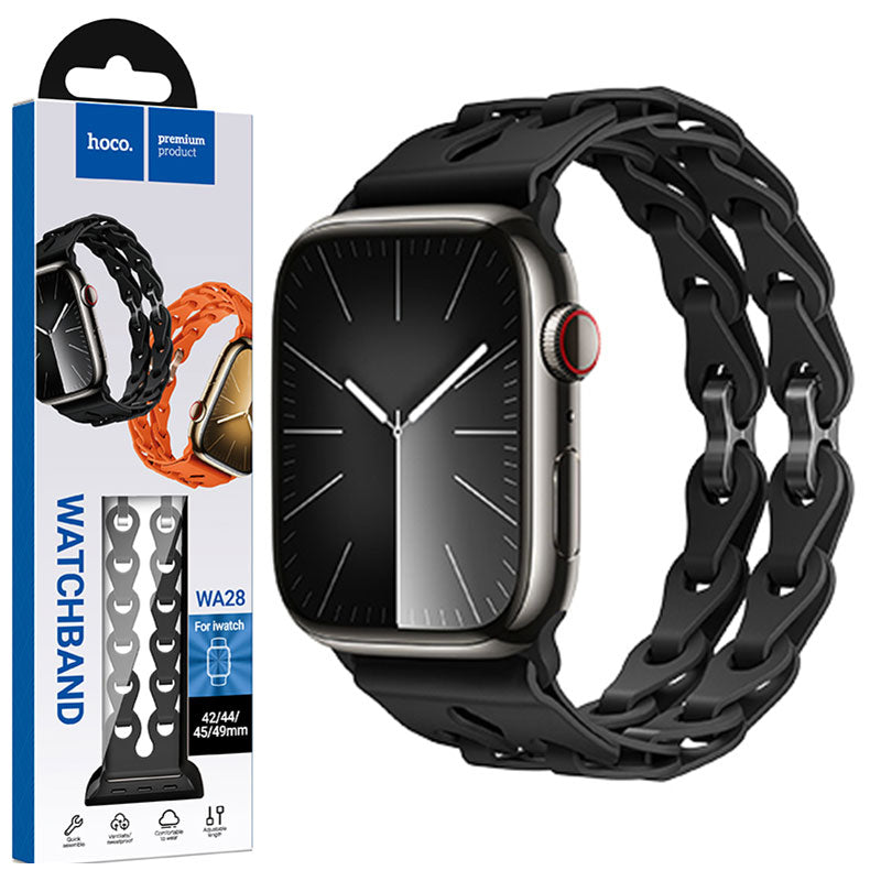 Curea Silicon Hoco WA28 pentru Apple Watch, Universal Size 42/44/45/49mm, Flexibile Band, Hollow - Negru