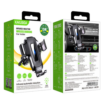 Suport Auto cu Incarcare Wireless Kaku KSC-1170, Cleme Laterale, Ventilatie, 360°, PullClip - Negru