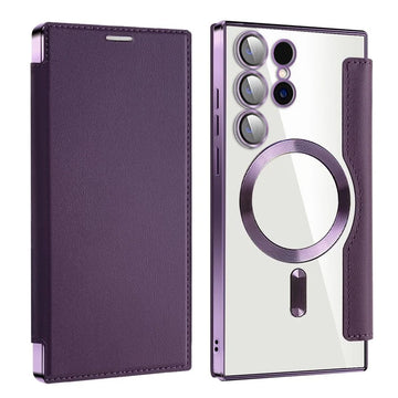 Husa MagFlip pentru Samsung S24 Ultra, Magnet, RFID Protect, Piele, Chrome Edge - Mov