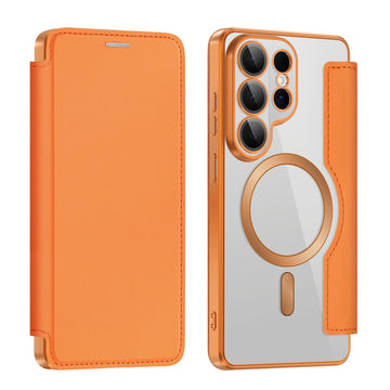 Husa MagFlip pentru Samsung S26 Ultra, Magnet, RFID Protect, Piele, Chrome Edge - Portocaliu
