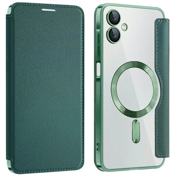 Husa MagFlip pentru Samsung A06, Magnet, RFID Protect, Piele, Chrome Edge - Verde