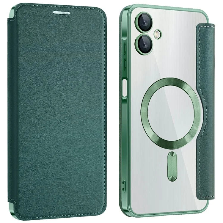 Husa MagFlip - Samsung A06, Magnet, RFID protect, Leather, Chrome Edge, Green
