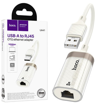 Adaptor OTG Hoco UA41, USB la Retea Ethernet 100Mbps - Alb