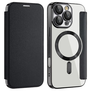 Husa MagFlip pentru iPhone 16 Pro, Magnet, RFID Protect, Piele, Chrome Edge - Negru