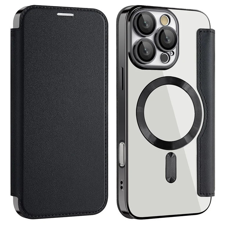 Husa MagFlip - iPhone 16 Pro, Magnet, RFID protect, Leather, Chrome Edge, Black