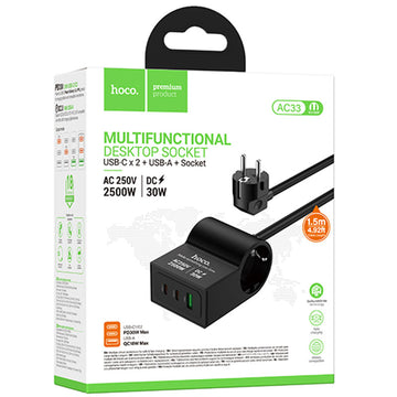 Hoco AC33, Prelungitor Electric, 30W, 2xUSB-C & 1xUSB-A - Negru