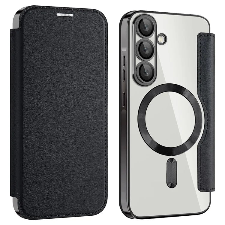 Husa MagFlip - Samsung A36 (A366), Magnet, RFID protect, Leather, Chrome Edge, Black