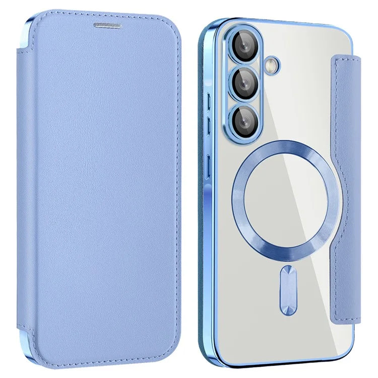 Husa MagFlip - Samsung A36 (A366), Magnet, RFID protect, Leather, Chrome Edge, Sky Blue