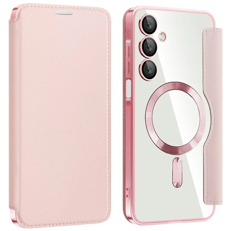 Husa MagFlip - Samsung A16, Magnet, RFID protect, Leather, Chrome Edge, Pink