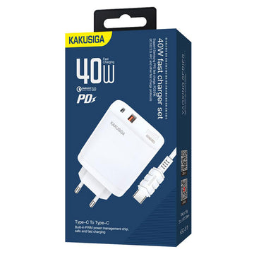 Incarcator Retea + Cablu USB-C Kaku KSC-813, 40W, 2.4A, 1xUSB-C, 1xUSB-A, PD, QC 3.0 - Alb