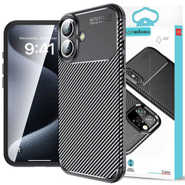 Husa AutoFocus pentru iPhone 16, Carbon Grain - Negru