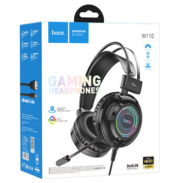 Casti cu Fir Hoco W110, Over Ear, 3.5mm, 2m Cablu, Gaming, Light Ambient - Negru