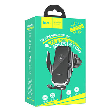Suport Auto cu Incarcare Wireless Hoco CA202, Ventilatie, Senzor InfraRed, AutoGravity - Negru