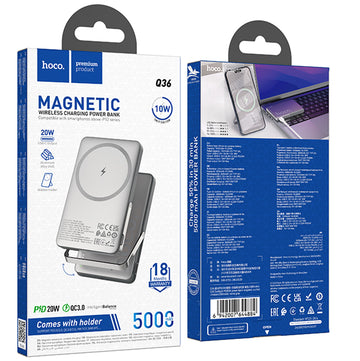 Baterie externa Hoco Q36A, 5000mAh, Magsafe, 20W, 1xUSB-C, 1xUSB, Fast - Metall / Gri