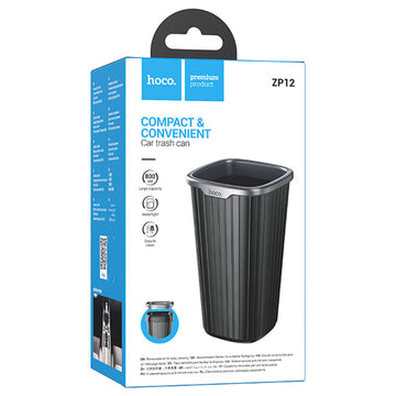 Suport Hoco ZP12, Mini Cos de Gunoi pentru Masina, 800ml, Montaj Suport Pahar + 90 Role - Negru