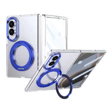 Husa pentru Samsung Z Fold 8, Pentru Samsung Galaxy Z Fold 8, Magnet Intergrat, Suport Metalic Reglabil - Transparent / Albastru