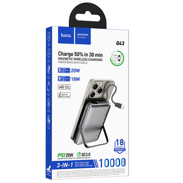 Baterie externa Hoco Q43 pentru Watch PD20W 1xUSB C 10000mAh, cu Cablu, si Incarcator Watch, PD20W, 1xUSB-C 10000mAh - Gri metalic