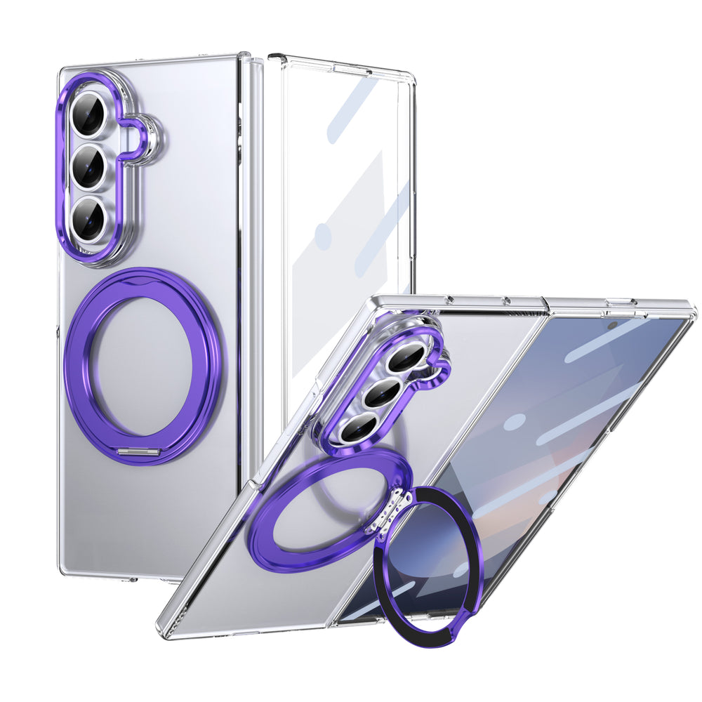 Husa pentru Samsung Z Fold 8 Ultra, Pentru Samsung Galaxy Z Fold 8 Ultra, Magnet Intergrat, Suport Metalic Reglabil - Transparent / Mov