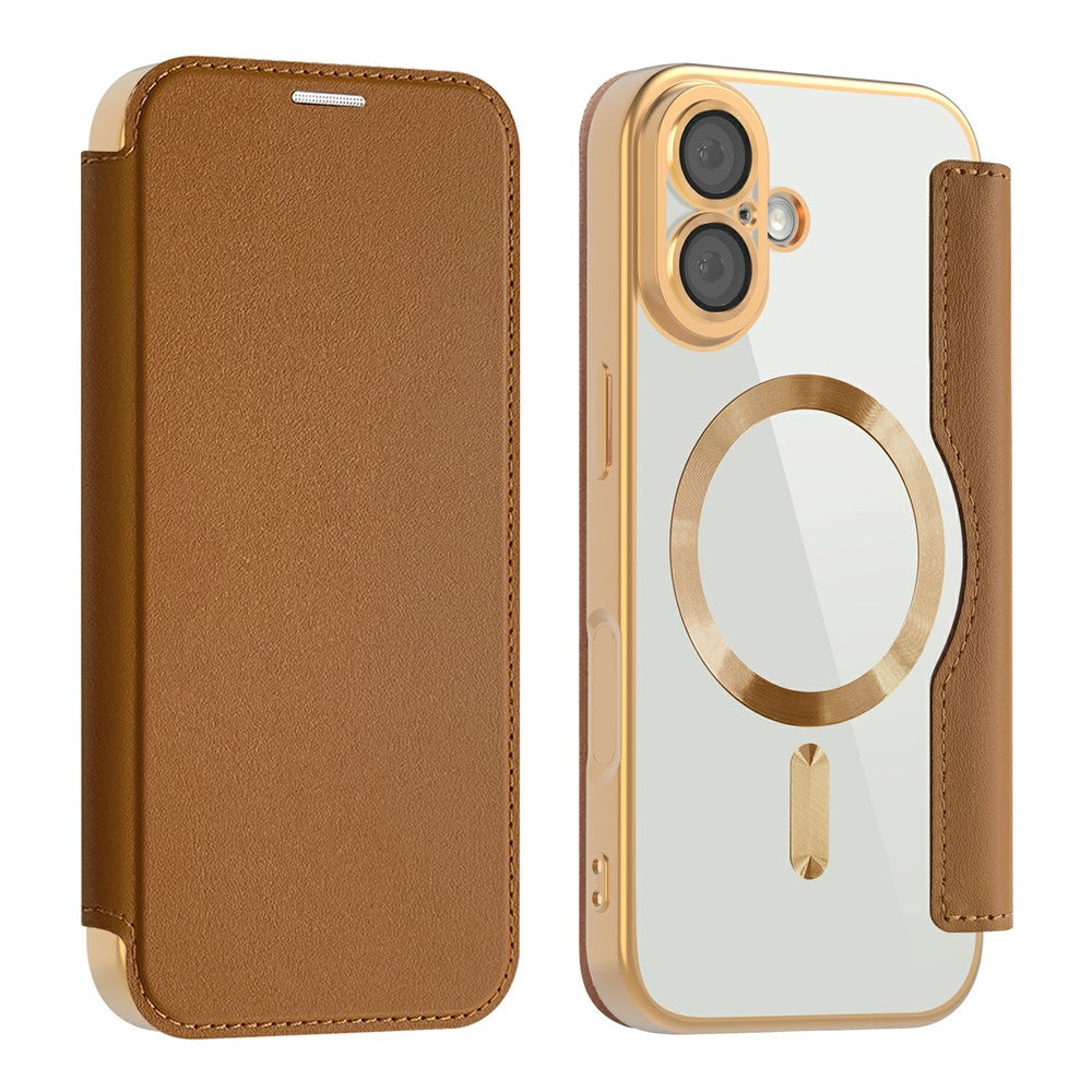 Husa MagFlip pentru iPhone 17, Magnet, RFID Protect, Piele, Chrome Edge - Auriu
