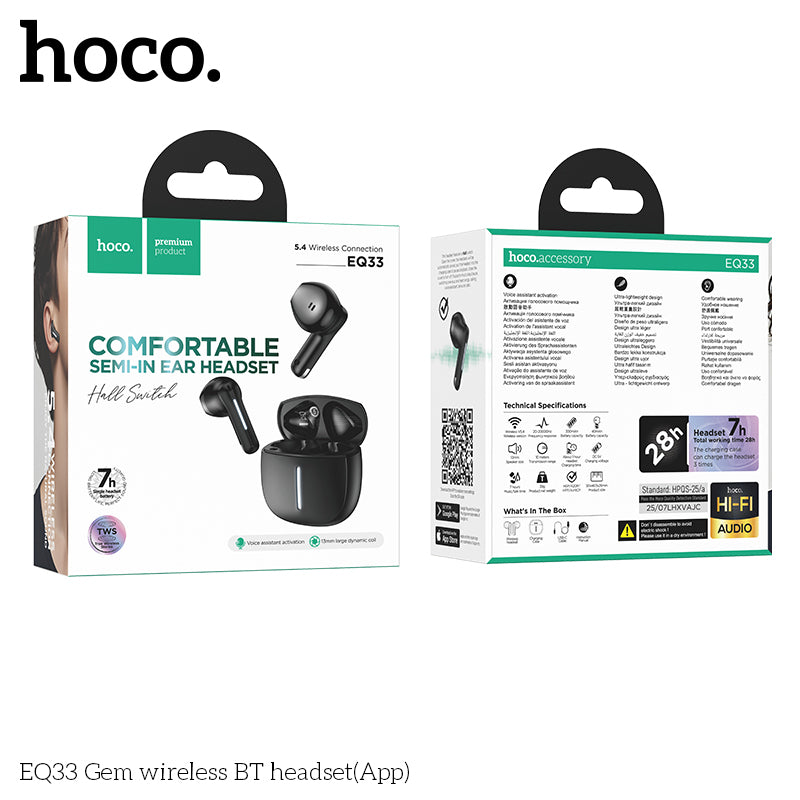 Hoco (EQ33) - Casti Wireless, BT 5.4, TWS, Multifunction, 40/300mAh, 7h | Black