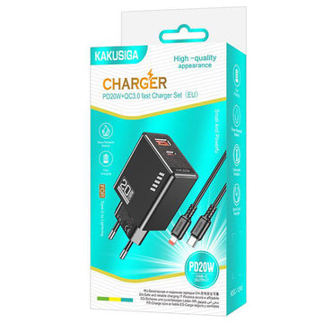Incarcator Retea + Cablu Lightning Kaku KSC-1240, 1m, 18W, 3A, 1xUSB-C, FastCharge - Negru