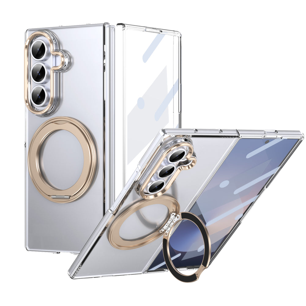 Husa pentru Samsung Z Fold 8 Ultra, Pentru Samsung Galaxy Z Fold 8 Ultra, Magnet Intergrat, Suport Metalic Reglabil - Transparent / Auriu