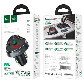 Modulator FM Hoco E51, 18W, 5V, 3.1A, 1xUSB-C, 1xUSB-A, QC 3.0 - Negru