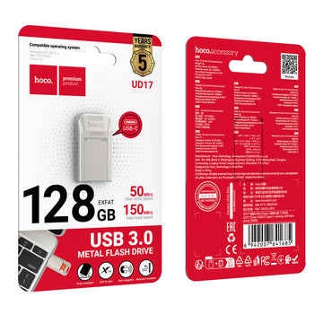 Hoco (UD17) - Memory Stick, 128GB, USB-C 3.0, FastSpeed, Smart Drive, Grey