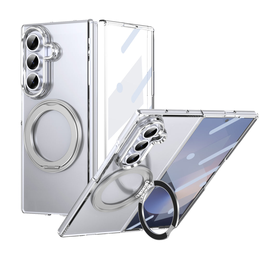 Husa pentru Samsung Z Fold 8 Ultra, Pentru Samsung Galaxy Z Fold 8 Ultra, Magnet Intergrat, Suport Metalic Reglabil - Transparent / Argintiu