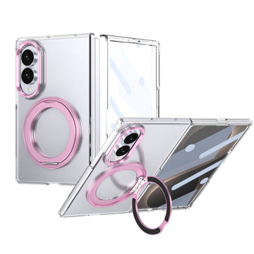 Husa pentru Samsung Z Fold 8, Pentru Samsung Galaxy Z Fold 8, Magnet Intergrat, Suport Metalic Reglabil - Transparent / Roz