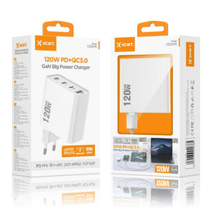 X-Start (CDQ074) - Incarcator Priza, GaN 120W, 3xUSB-C, 1xUSB-A, 20W, QC3.0, SuperFast, White