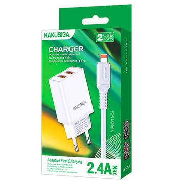 Incarcator Retea + Cablu Lightning Kaku KSC-788, 18W, 2.4A, 2xUSB-A, QC 3.0 - Alb