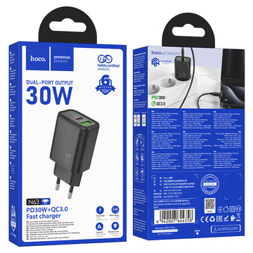 Incarcator Retea Hoco N63, PD20W, 1xUSB-C, 1xUSB-A - Negru
