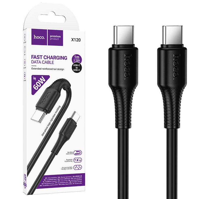 Hoco (X120) - Cablu Date si Incarcare, USB-C la USB C, 60W, Fast Charge, 1m, Black