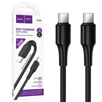 Cablu Date si Incarcare Hoco X120, USB-C la USB C, 60W, Fast Charge, 1m - Negru