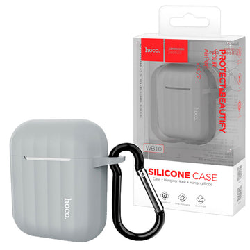 Husa Silicon Hoco WB10 pentru AirPods 1, pentru Carcasa / 2, cu Carabina si Fir Casti - Gri