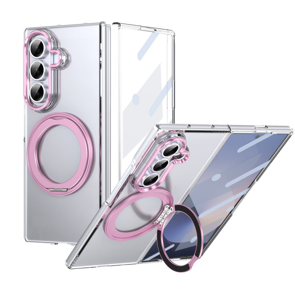 Husa pentru Samsung Z Fold 8 Ultra, Pentru Samsung Galaxy Z Fold 8 Ultra, Magnet Intergrat, Suport Metalic Reglabil - Transparent / Roz