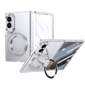 Husa pentru Samsung Z Fold 8, Pentru Samsung Galaxy Z Fold 8, Magnet Intergrat, Suport Metalic Reglabil - Transparent / Argintiu