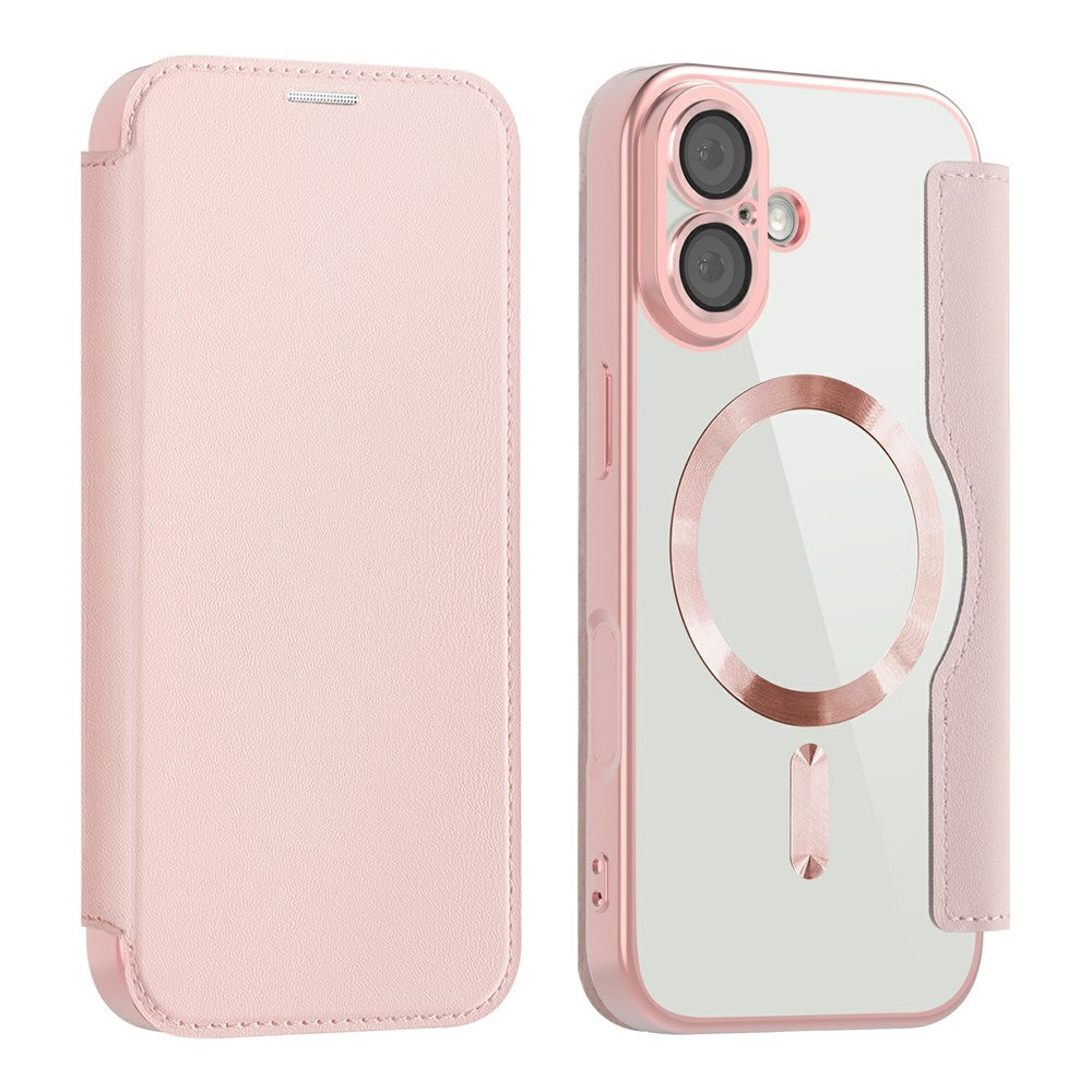 Husa MagFlip pentru iPhone 17, Magnet, RFID Protect, Piele, Chrome Edge - Roz