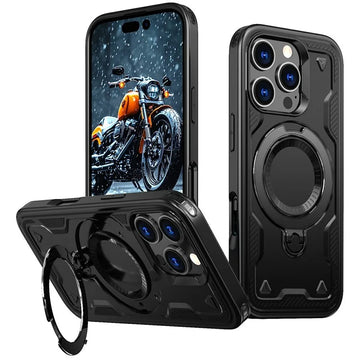 Husa Hybrid Armor pentru iPhone 16 Pro, MagRing, MultiAngle - Negru
