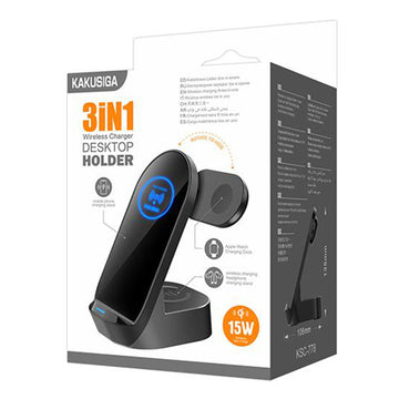 Incarcator Wireless Kaku KSC-778, 3 in 1, 15W, Qi Charging, Desktop Stand - Negru