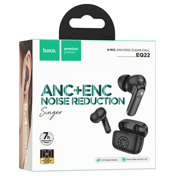 Casti Wireless Hoco EQ22, Ear Buds, BT 5.4, 40/400mAh, ANC+ENC, PowerLED - Negru miezul noptii / Negru